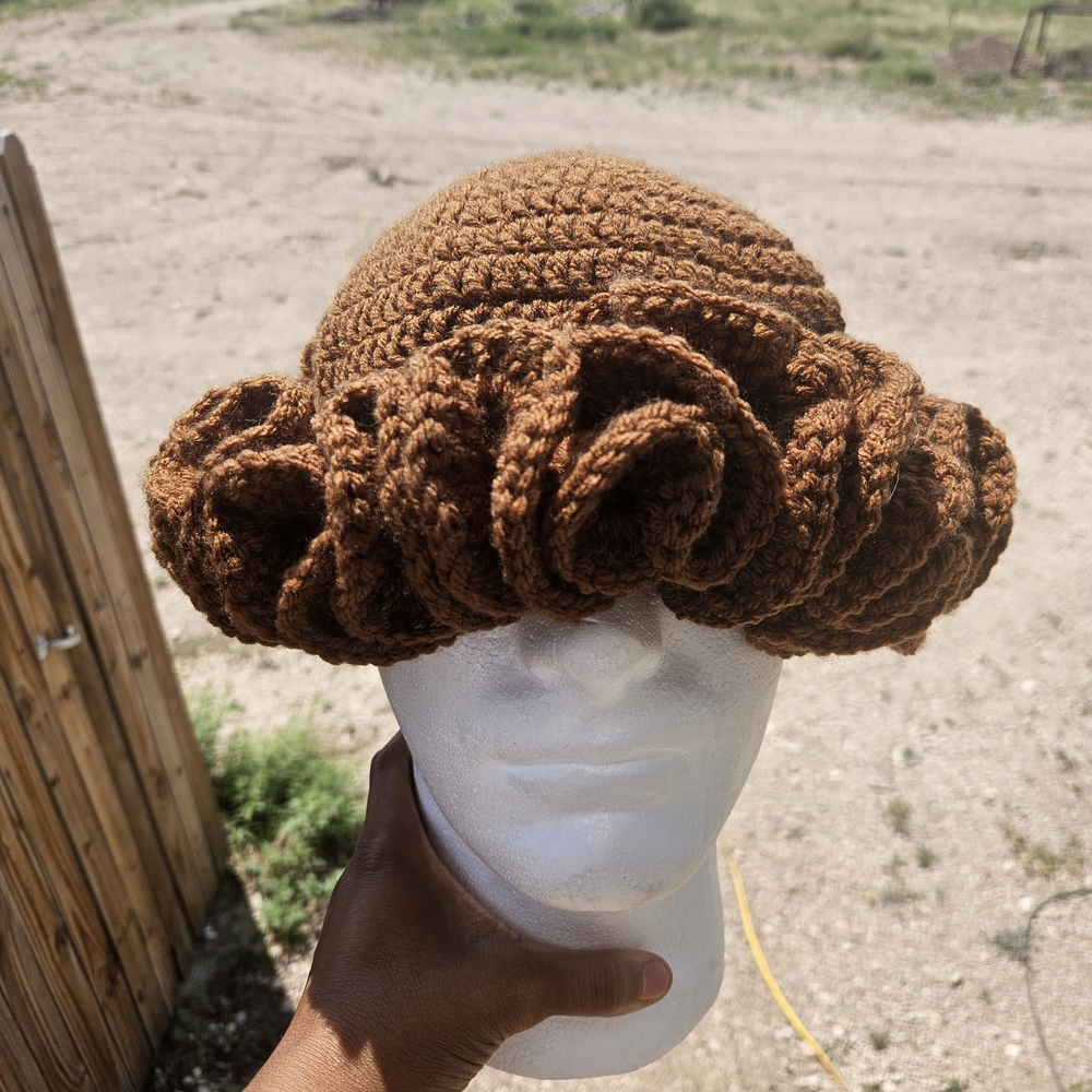 Handcrafted Brown Crochet Ruffle Hat